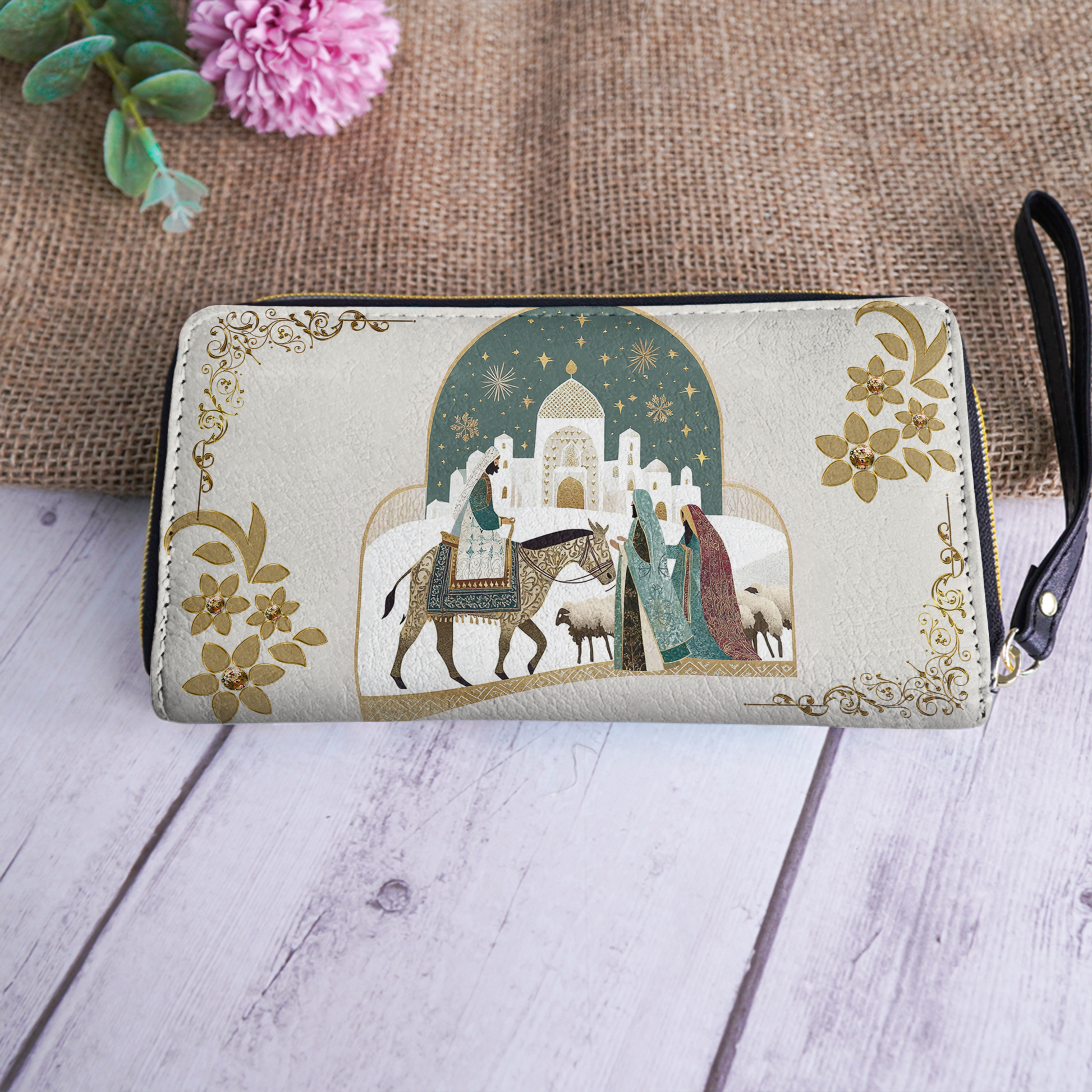  Leather Clutch Purse With Wristlet Strap Handle Star of Bethlehem
