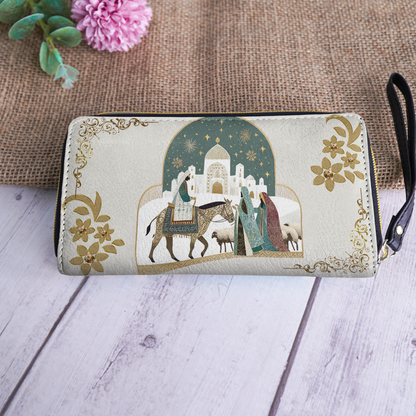  Leather Clutch Purse With Wristlet Strap Handle Star of Bethlehem