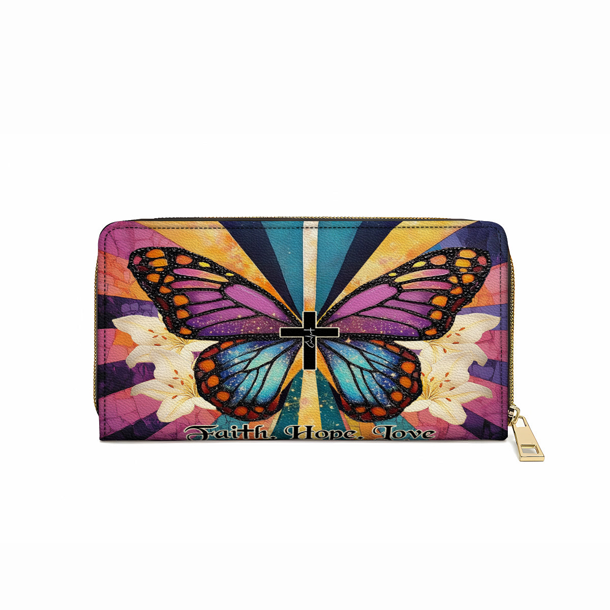  Leather Clutch Purse With Wristlet Strap Handle Wings Of Faith