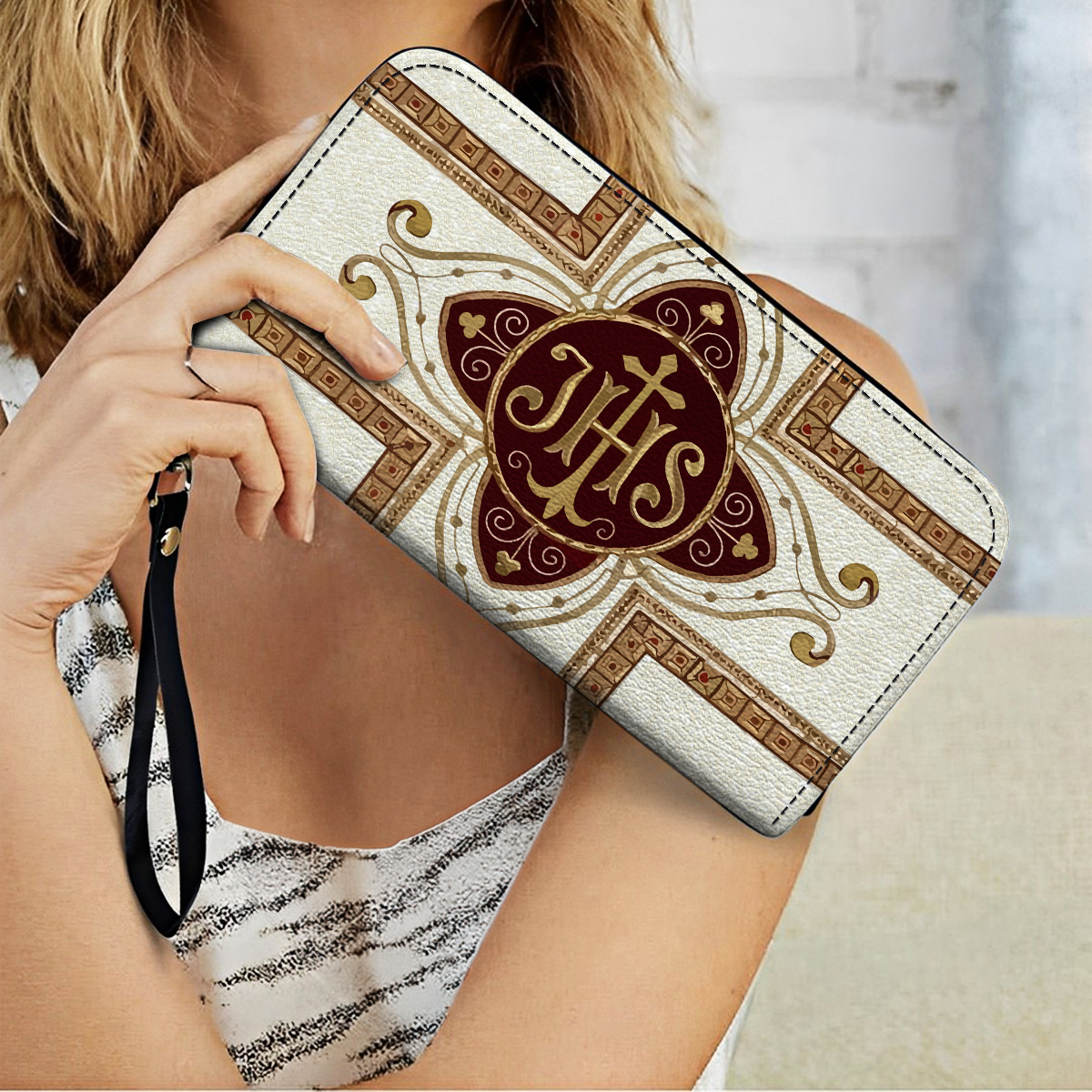  Leather Clutch Purse With Wristlet Strap Handle Sacred Elegance