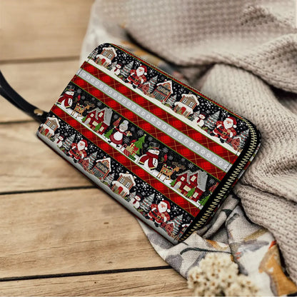  Leather Clutch Purse With Wristlet Strap Handle Santa?s Magical Christmas