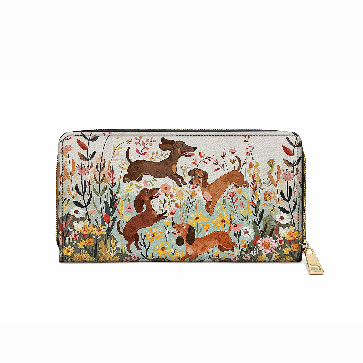  Leather Clutch Purse With Wristlet Strap Handle Dachshund Floral