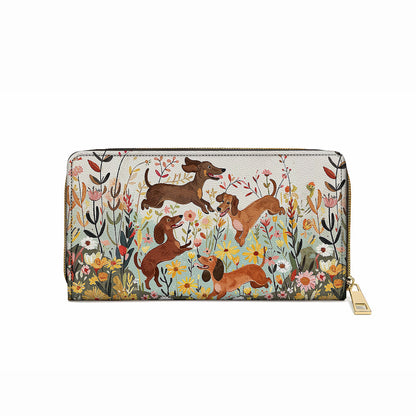  Leather Clutch Purse With Wristlet Strap Handle Dachshund Floral