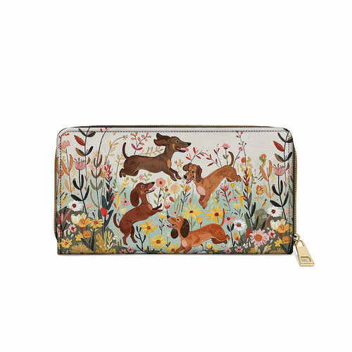  Leather Clutch Purse With Wristlet Strap Handle Dachshund Floral