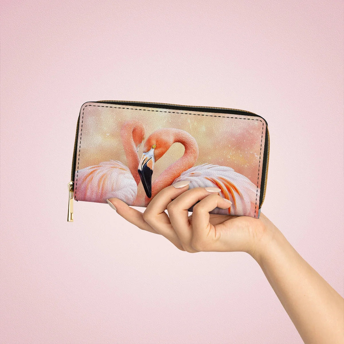  Leather Clutch Purse With Wristlet Strap Handle Flawlessly Fabulous Flamingo Bliss