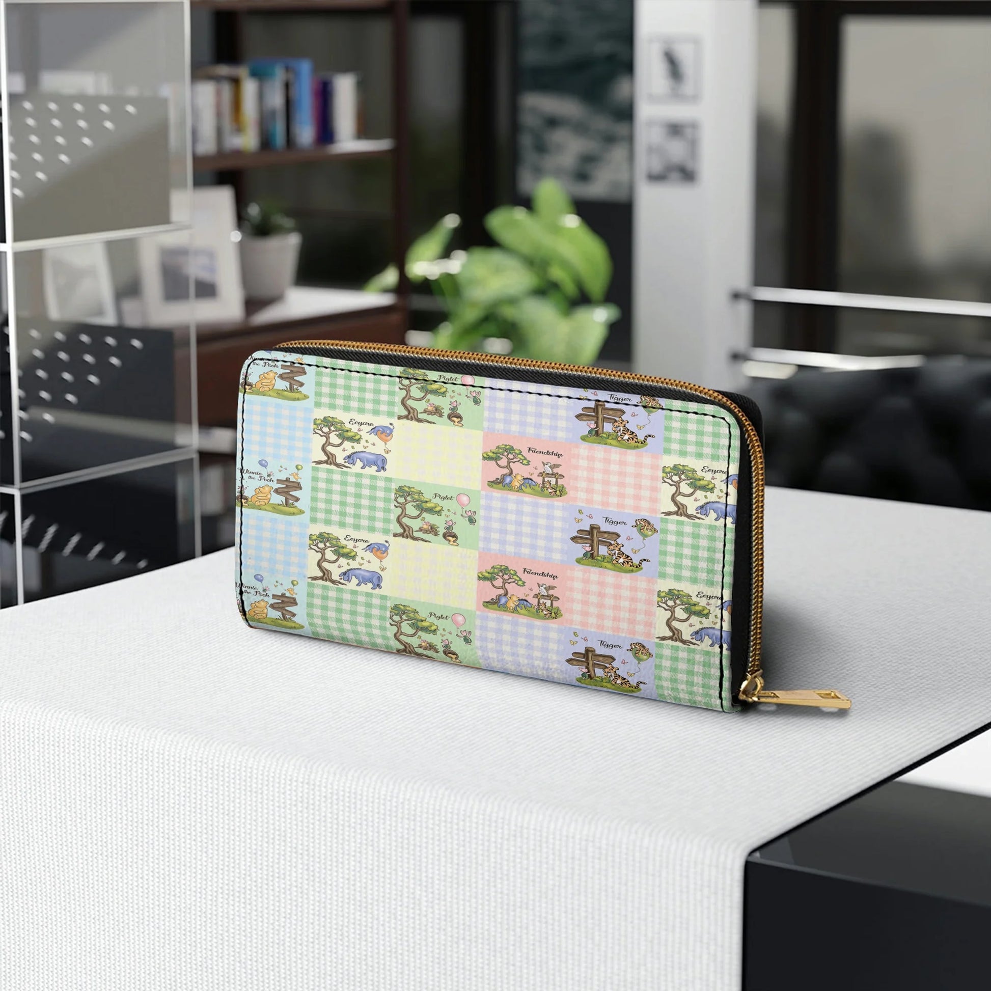  Leather Clutch Purse With Wristlet Strap Handle Winnie the Pooh Patchwork Dreams