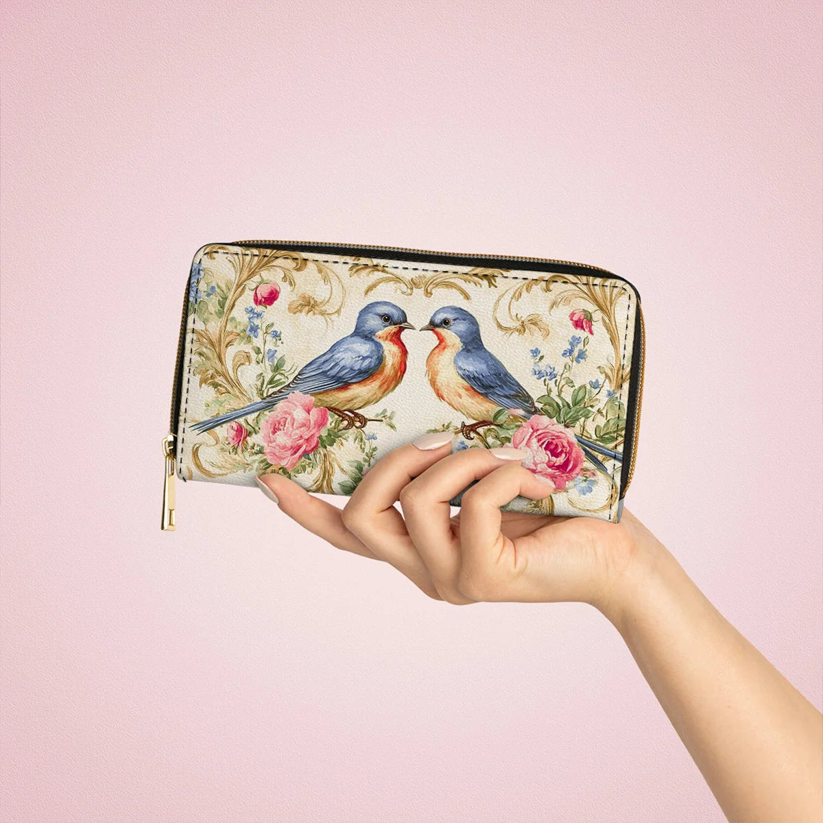  Leather Clutch Purse With Wristlet Strap Handle Bluebird Serenade