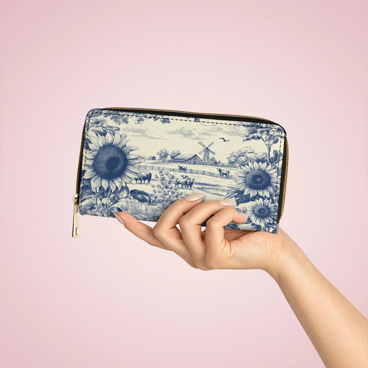  Leather Clutch Purse With Wristlet Strap Handle Sunflower Farm Breeze