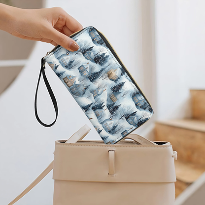  Leather Clutch Purse With Wristlet Strap Handle Snow Village