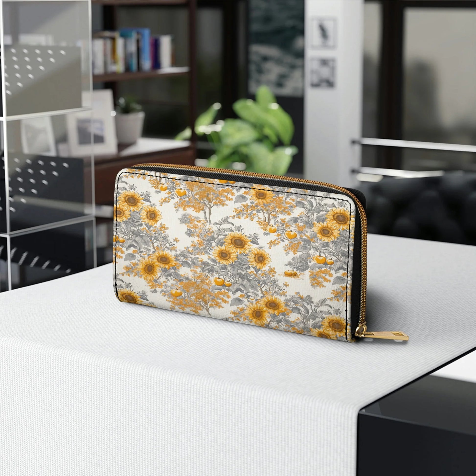  Leather Clutch Purse With Wristlet Strap Handle Georgia Sunshine Sunflower