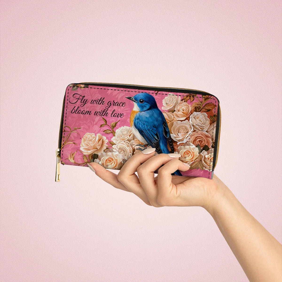  Leather Clutch Purse With Wristlet Strap Handle Bluebird Elegance