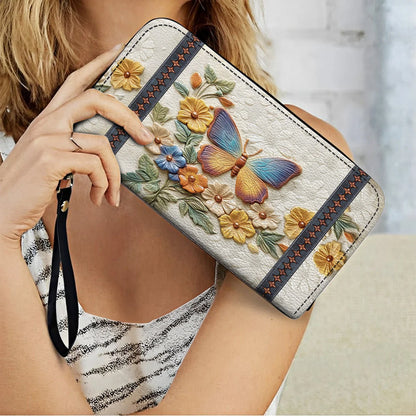  Leather Clutch Purse With Wristlet Strap Handle Butterfly Enchantment