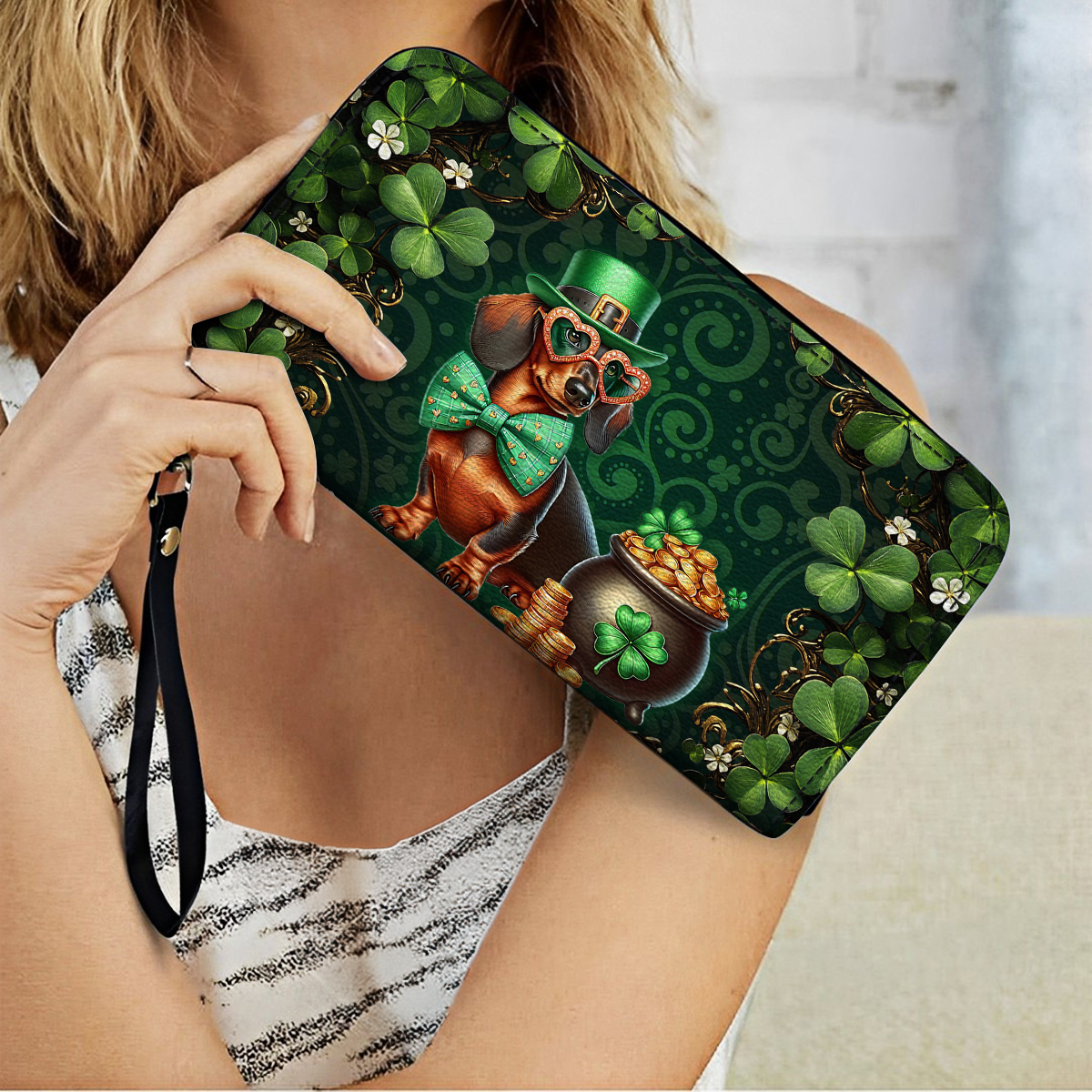  Leather Clutch Purse With Wristlet Strap Handle Lucky Doxie