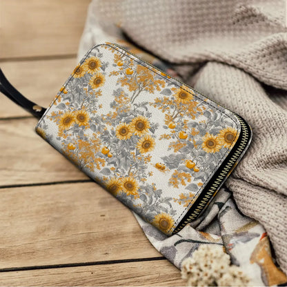  Leather Clutch Purse With Wristlet Strap Handle Georgia Sunshine Sunflower