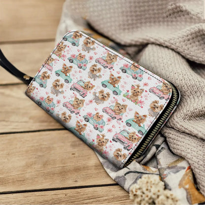  Leather Clutch Purse With Wristlet Strap Handle Yorkie Love