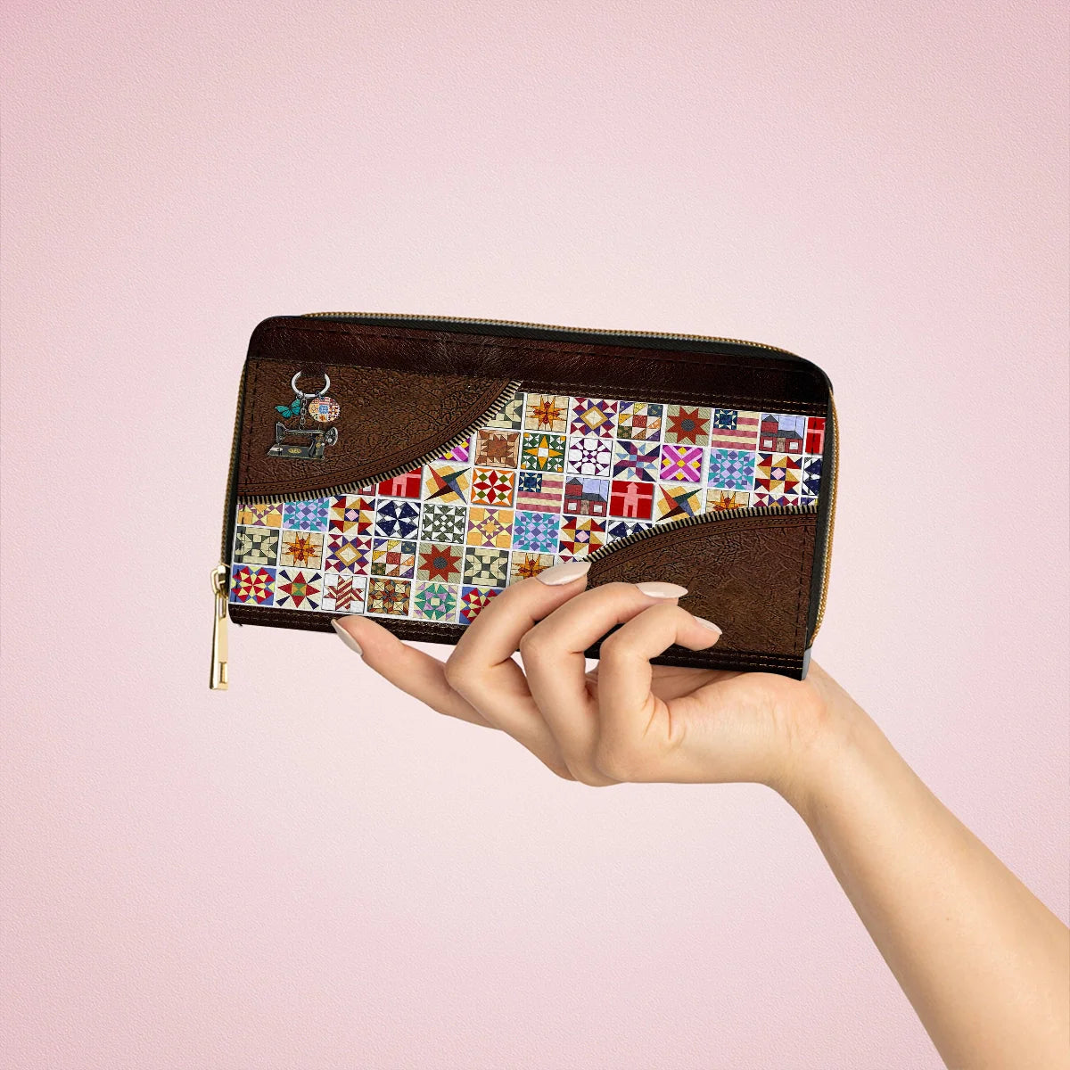  Leather Clutch Purse With Wristlet Strap Handle Quilt Blocks