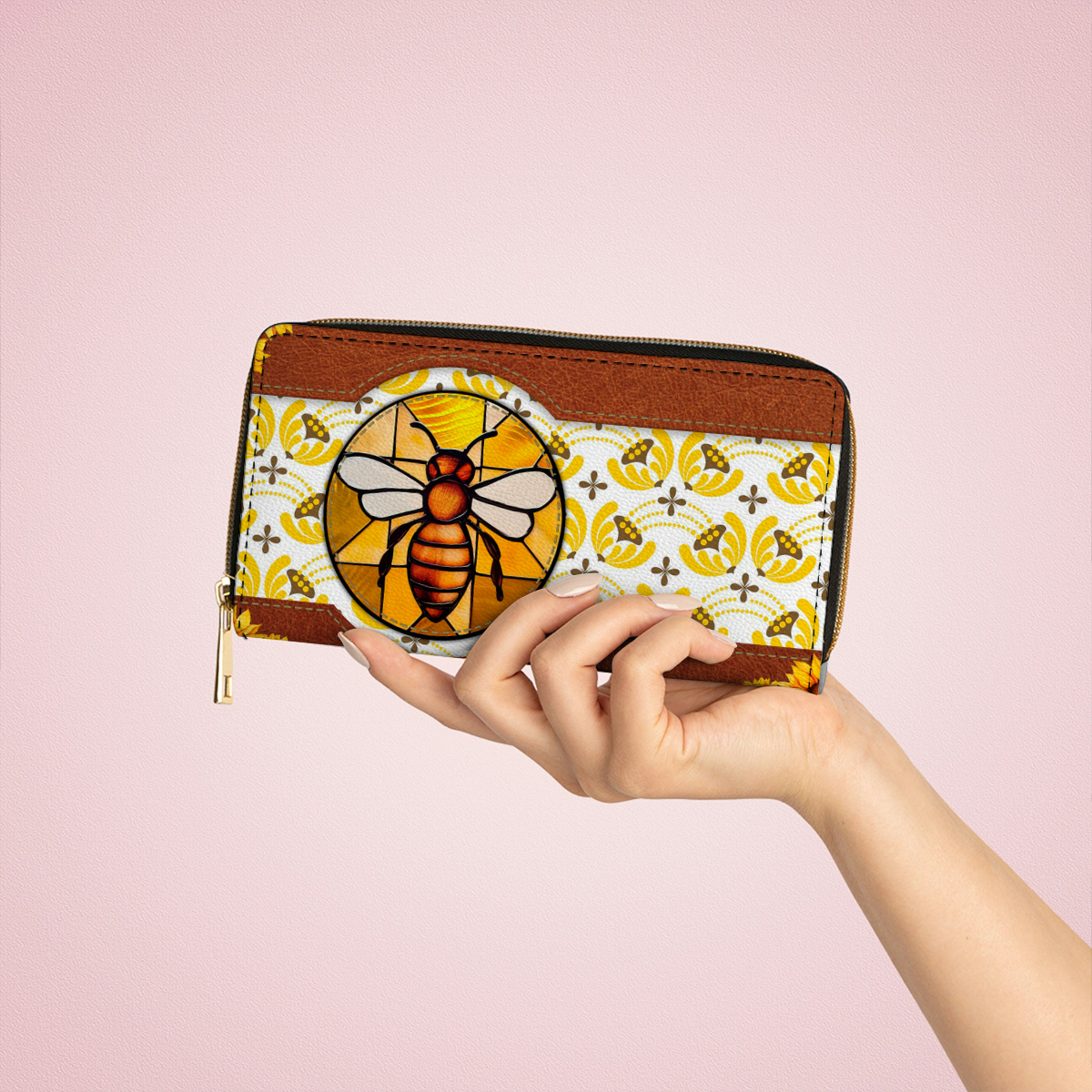  Leather Clutch Purse With Wristlet Strap Handle Bee Sunshine