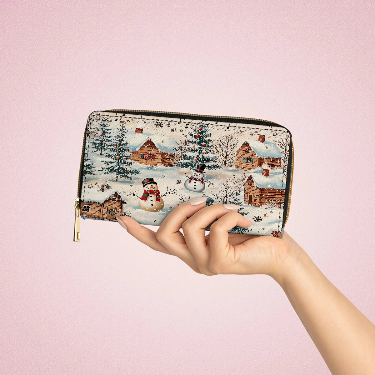  Leather Clutch Purse With Wristlet Strap Handle Snow Melody