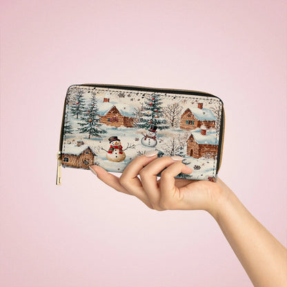  Leather Clutch Purse With Wristlet Strap Handle Snow Melody