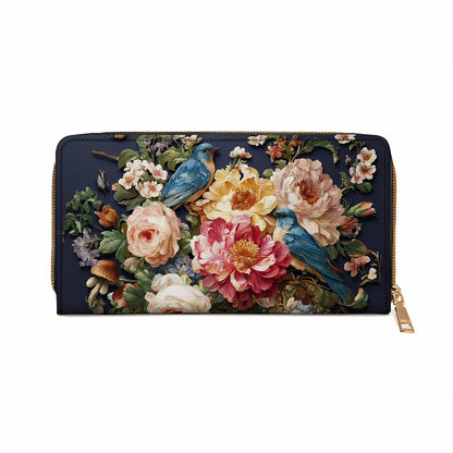  Leather Clutch Purse With Wristlet Strap Handle Midnight Bluebird Garden