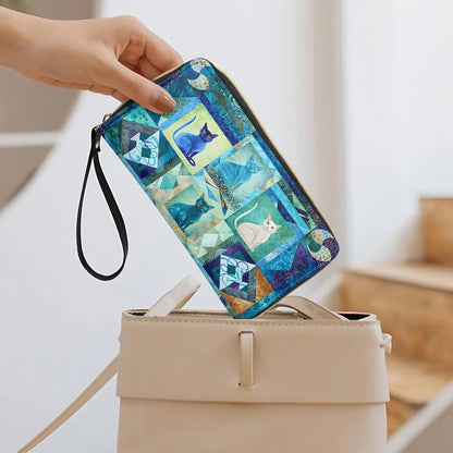  Leather Clutch Purse With Wristlet Strap Handle Mystic Cat