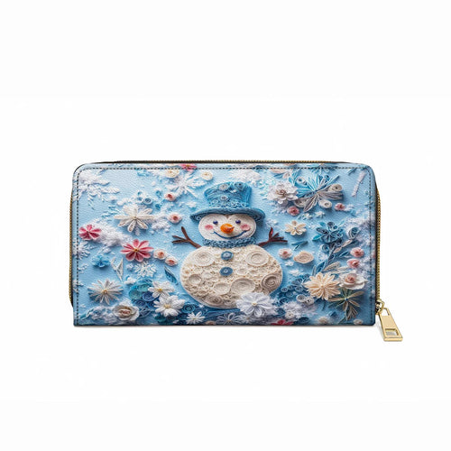  Leather Clutch Purse With Wristlet Strap Handle Happy Snowman