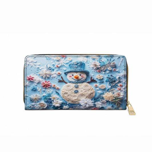  Leather Clutch Purse With Wristlet Strap Handle Happy Snowman