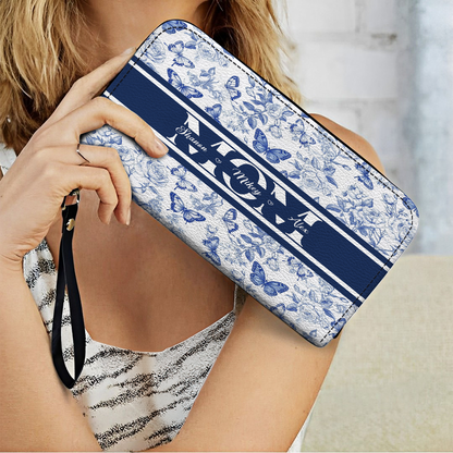  Leather Clutch Purse With Wristlet Strap Handle Elegant Mom Butterfly