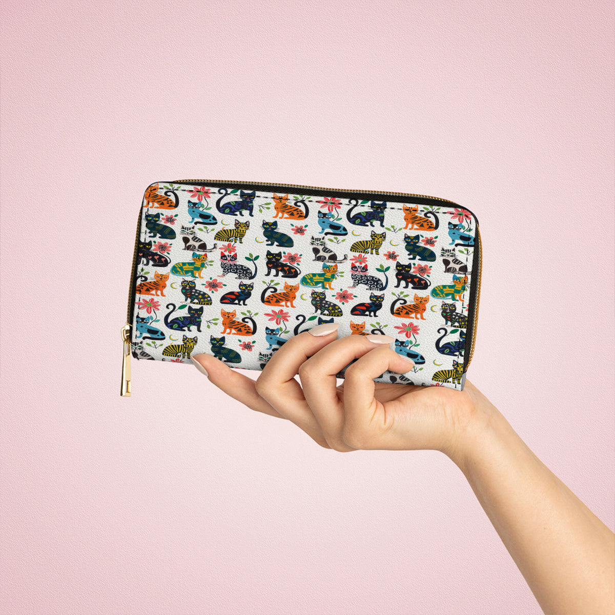  Leather Clutch Purse With Wristlet Strap Handle Cat Playful Paws