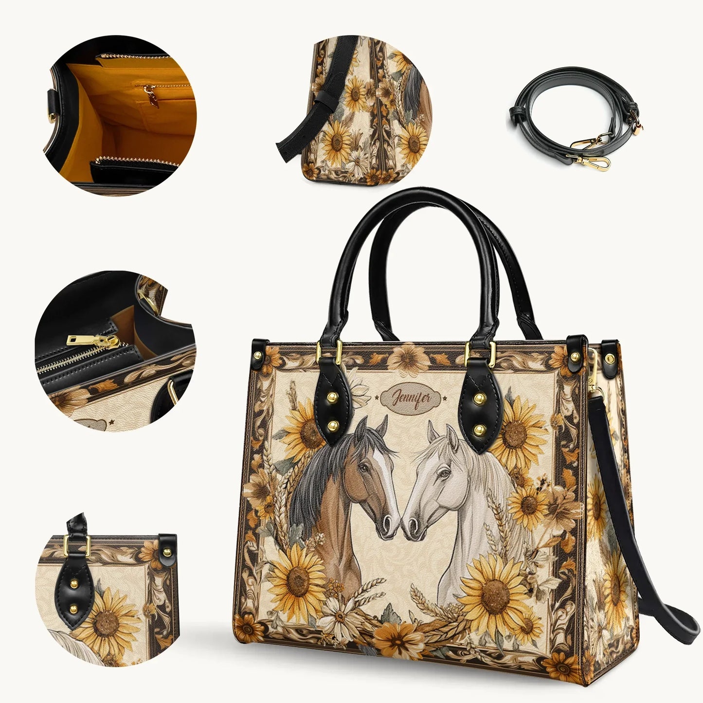  Personalized Golden Horse Harmony Leather Bag