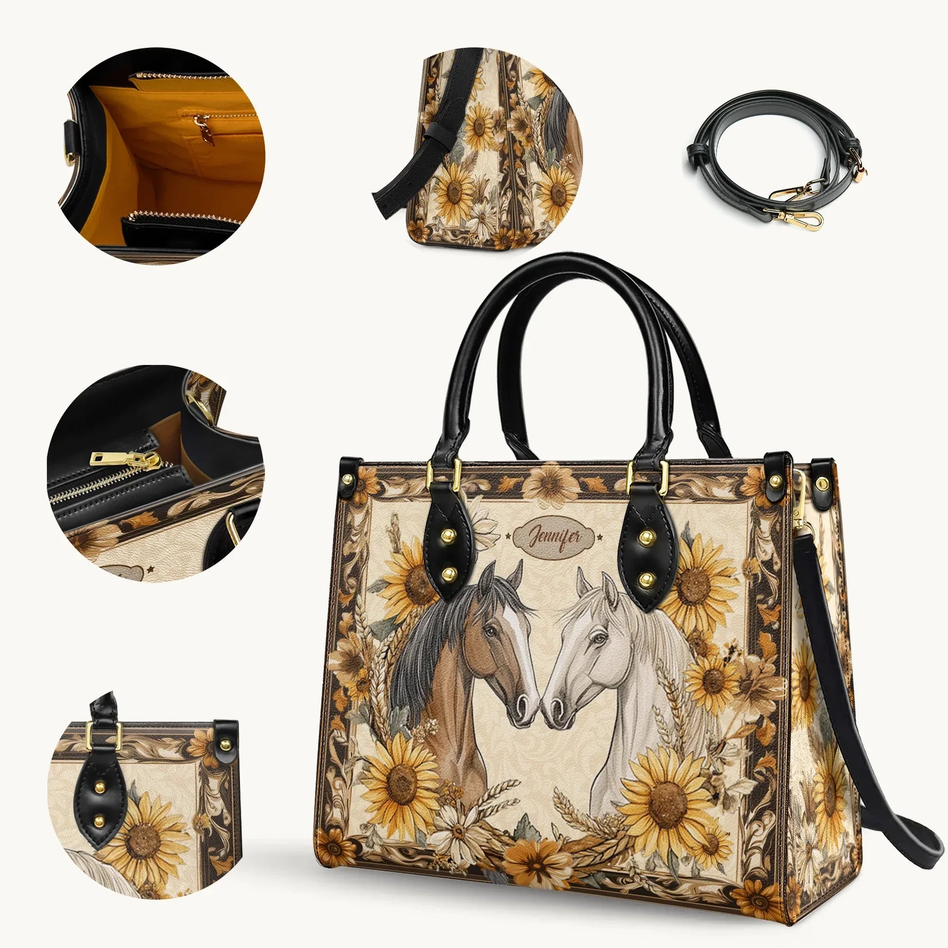  Personalized Golden Horse Harmony Leather Bag