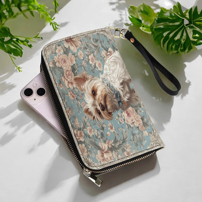  Leather Clutch Purse With Wristlet Strap Handle Yorkie Elegance
