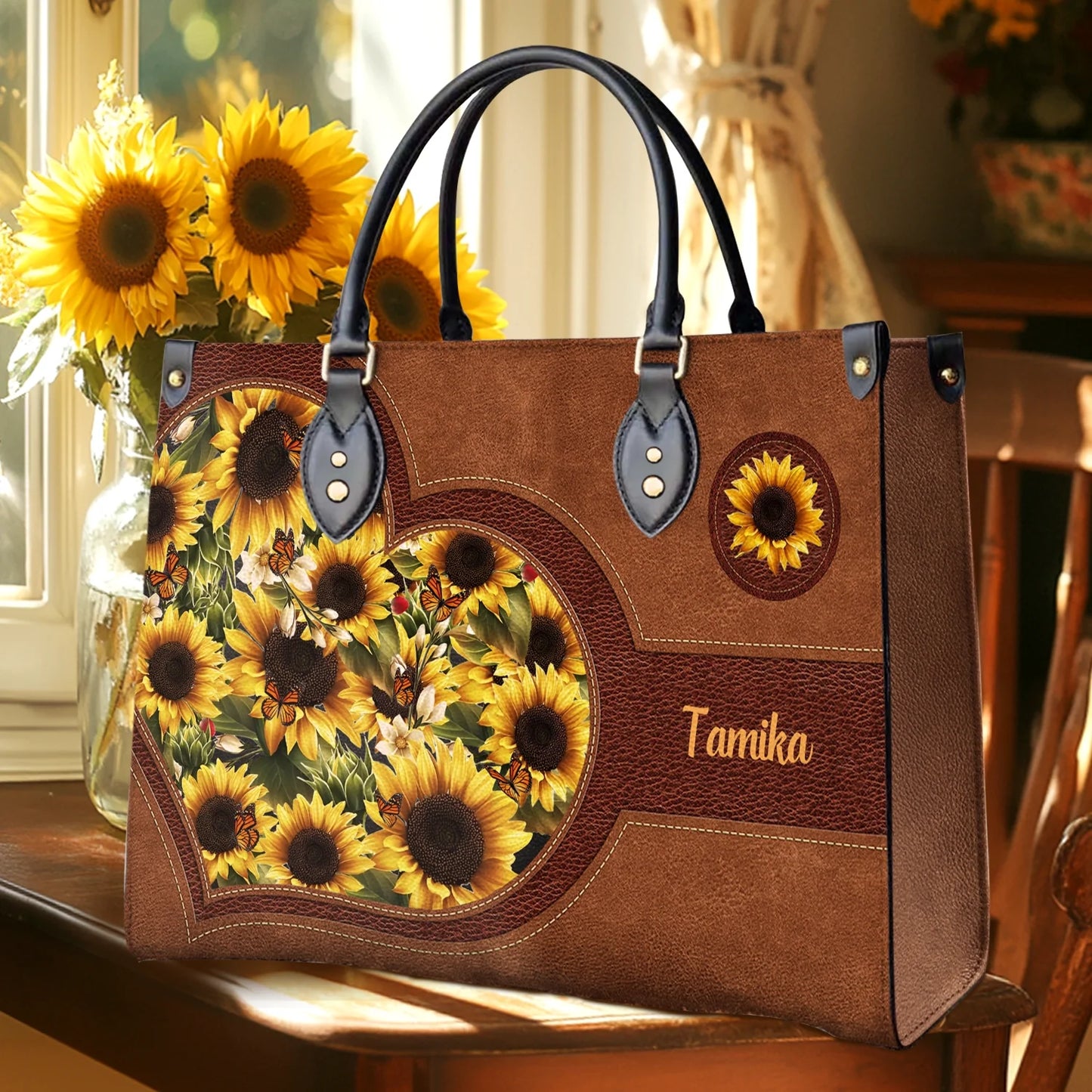  Leather Bag Personalized Lovely Sunflower