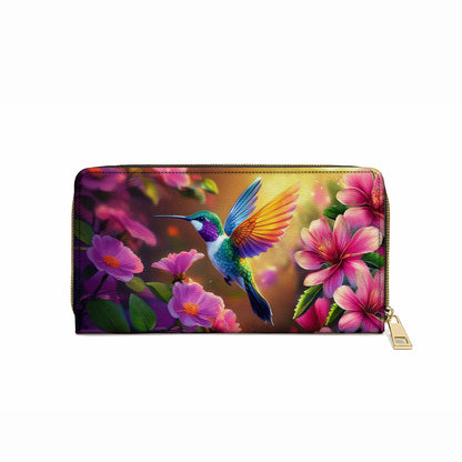 Leather Clutch Purse With Wristlet Strap Handle Enchanted Hummingbird