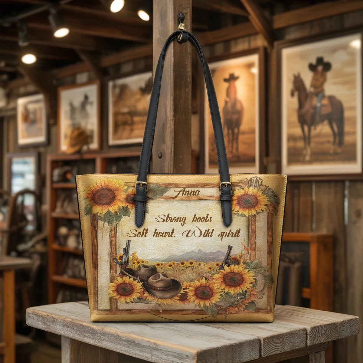  Personalized Wild Spirit Bloom Leather Tote Bag
