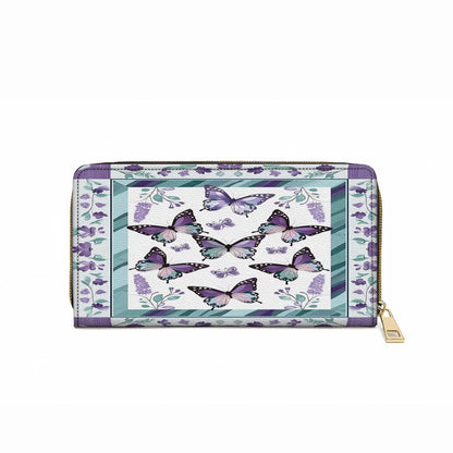  Leather Clutch Purse With Wristlet Strap Handle Purple Butterfly & Floral
