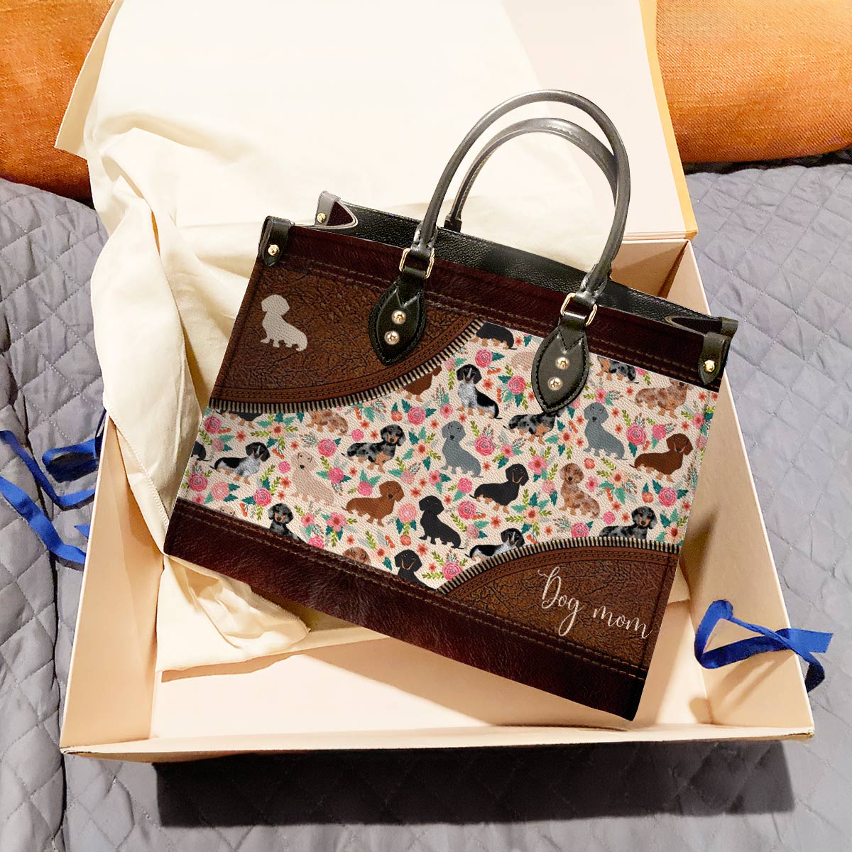  Leather Bag Dog Leather Bag Floral Dachshunds