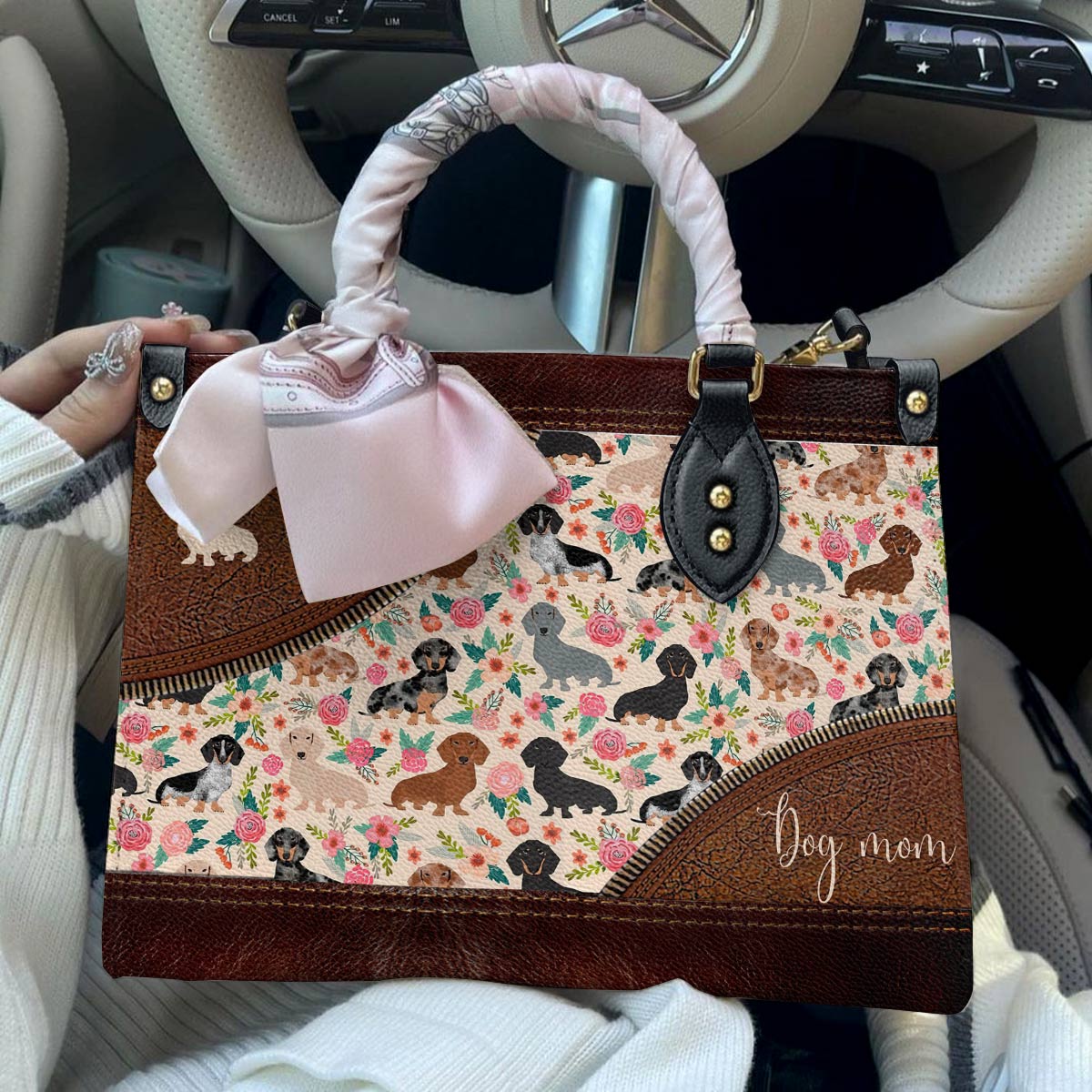  Leather Bag Dog Leather Bag Floral Dachshunds