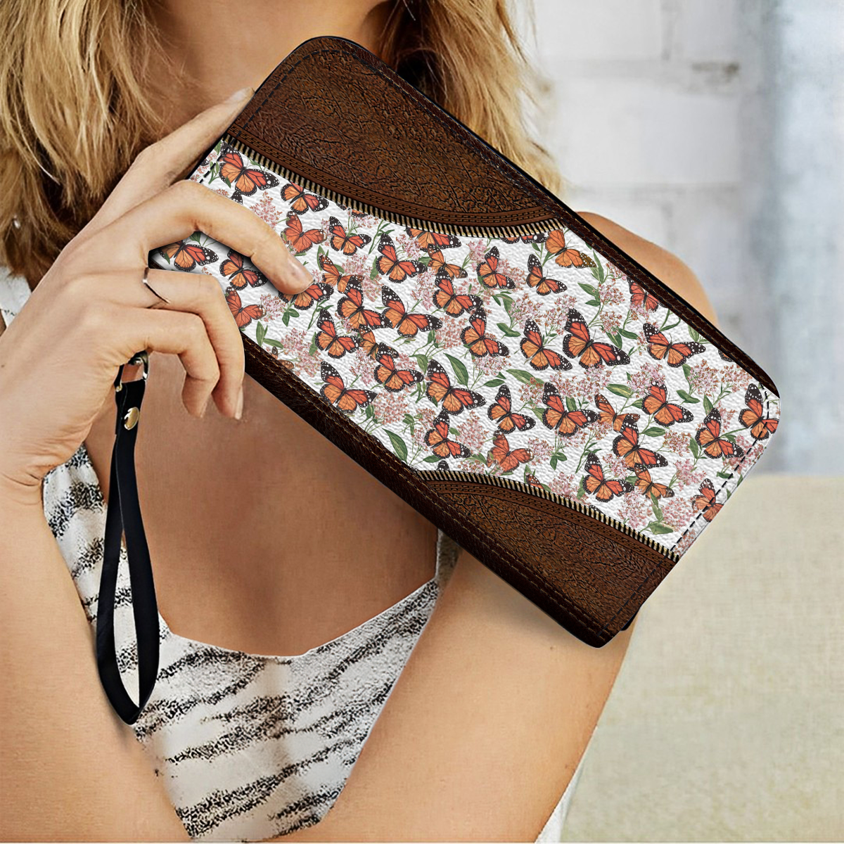  Leather Clutch Purse With Wristlet Strap Handle Monarch Elegance