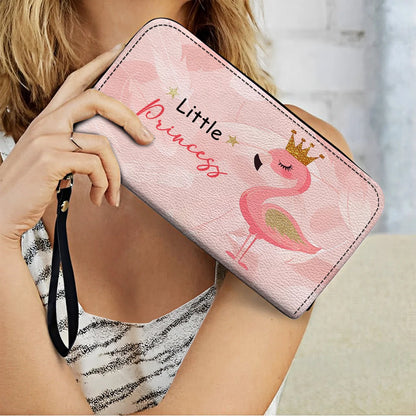  Leather Clutch Purse With Wristlet Strap Handle Little Princess Flamingo