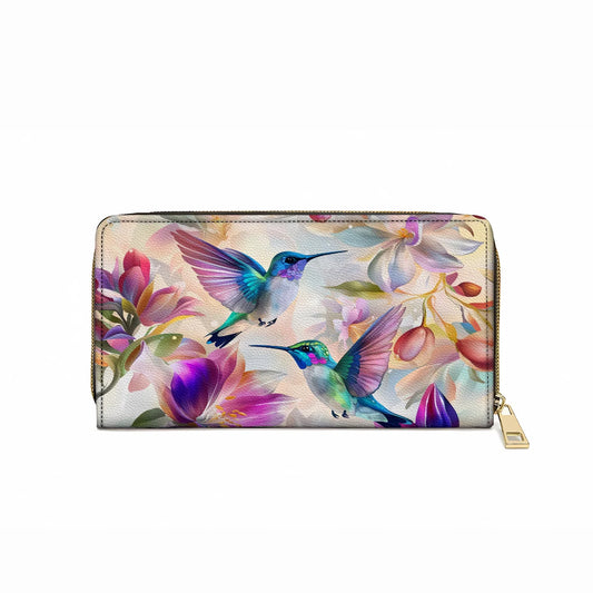  Leather Clutch Purse With Wristlet Strap Handle Floral Hummingbird Elegance