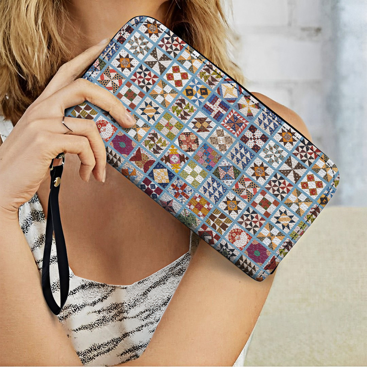  Leather Clutch Purse With Wristlet Strap Traditional Quilting Blocks