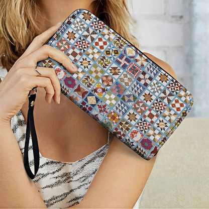  Leather Clutch Purse With Wristlet Strap Traditional Quilting Blocks