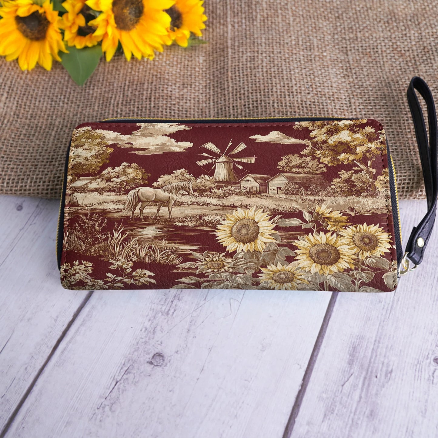  Leather Clutch Purse Texas Sunflower - Heart of the Lone Star Fields