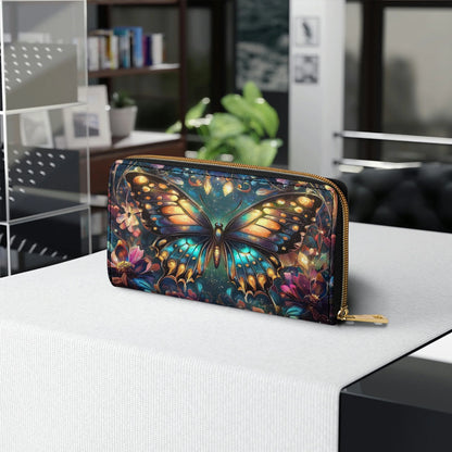  Leather Clutch Purse With Wristlet Strap Handle Butterfly Twilight Glow