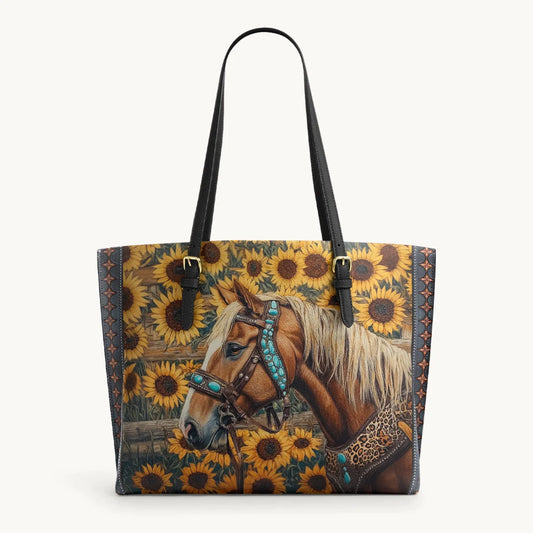  Golden Horse & Sun Leather Tote Bag