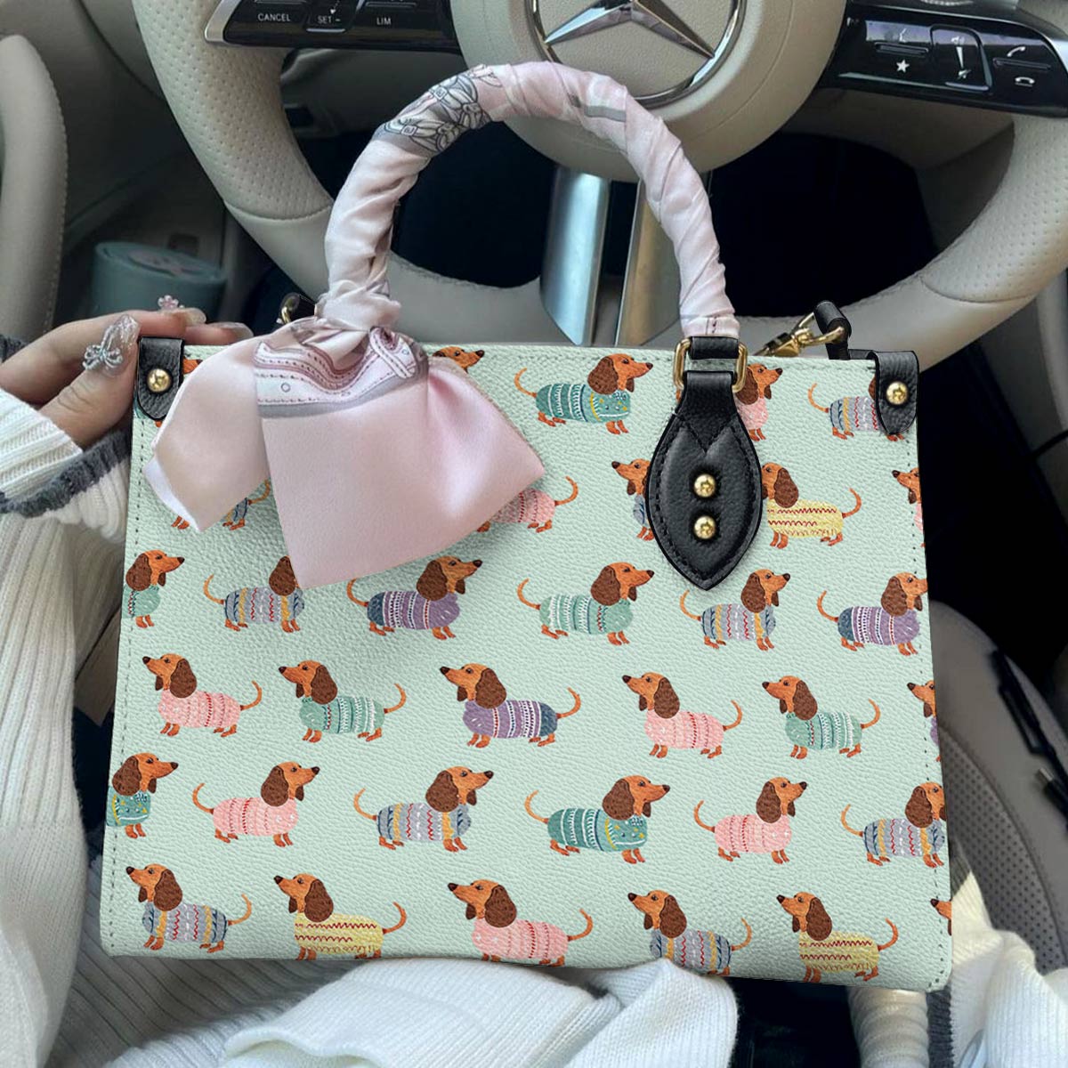  Leather Bag Dog Leather Bag Colorful Dachshunds Ver2