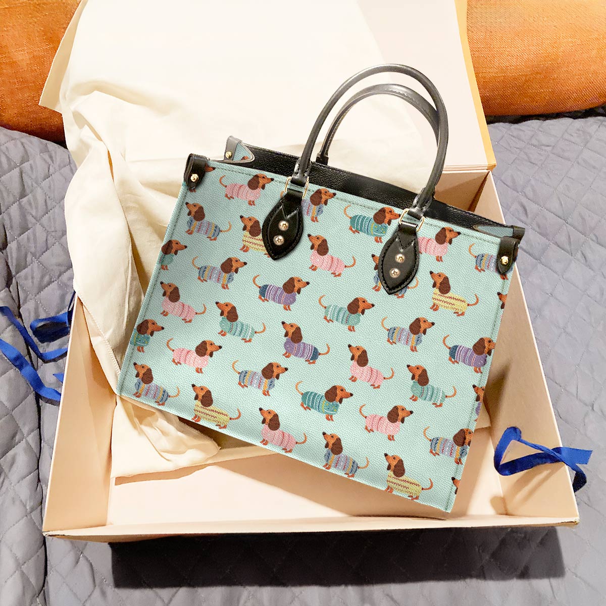  Leather Bag Dog Leather Bag Colorful Dachshunds Ver2
