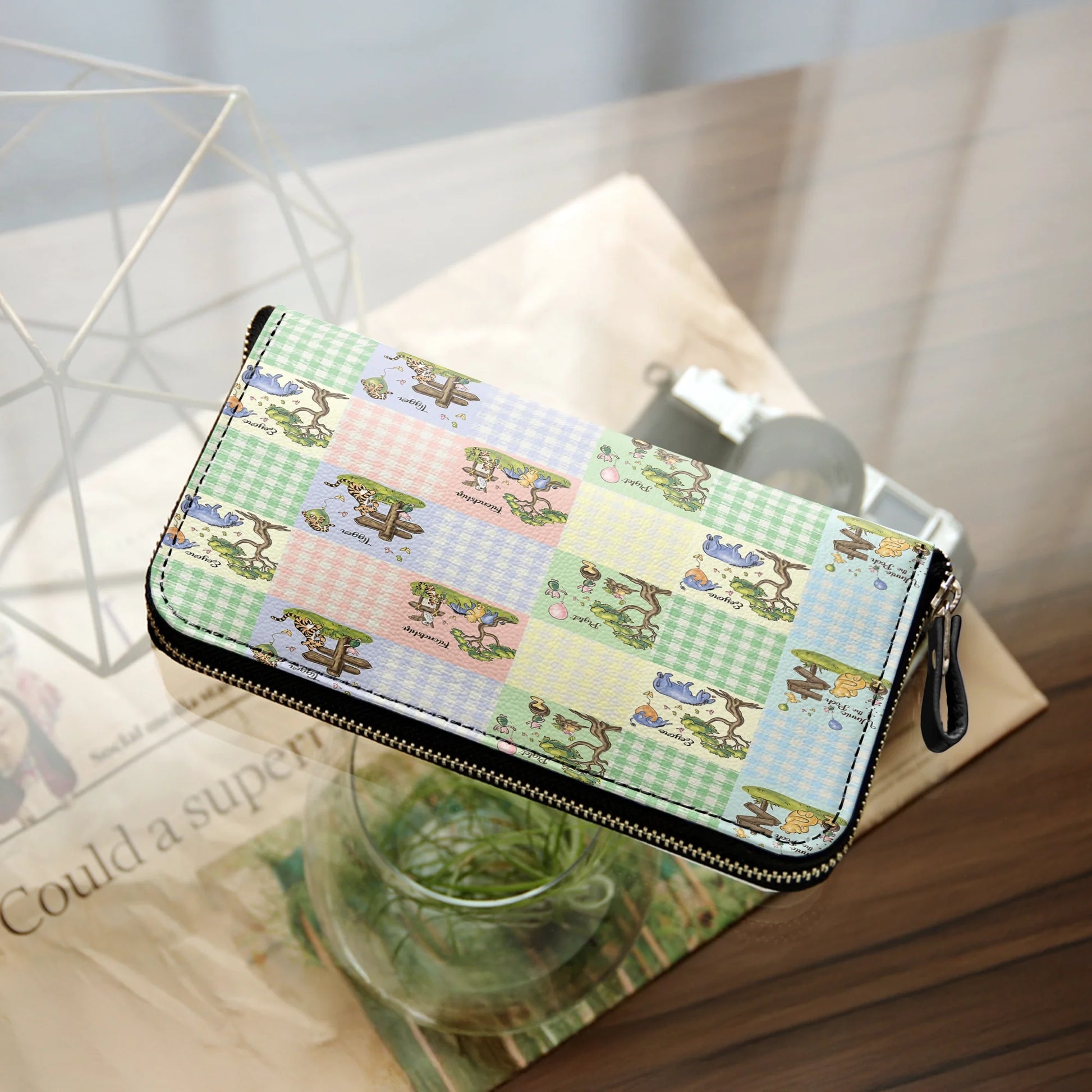  Leather Clutch Purse With Wristlet Strap Handle Winnie the Pooh Patchwork Dreams