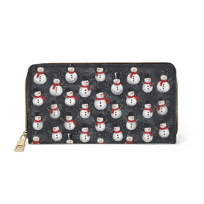  Leather Clutch Purse With Wristlet Strap Handle Christmas Snowman Gathering